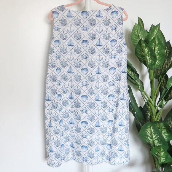 Kiel James Patrick Linen Cotton Nautical Print Shift Dress Blue White Size 12 - Picture 3 of 9